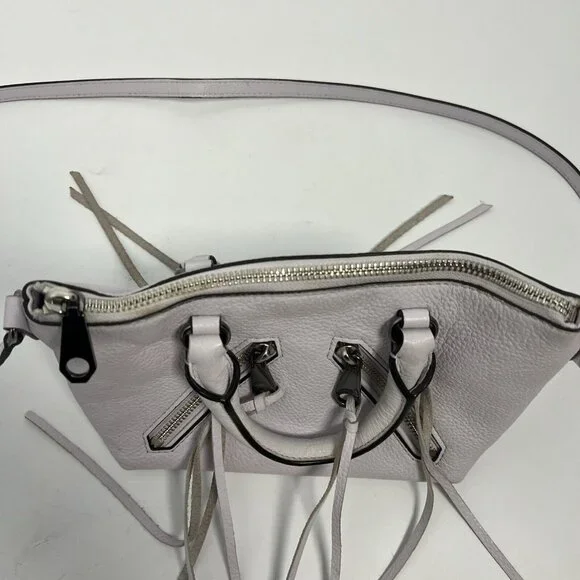 Rebecca Minkoff Purse Micro Moto Satchel Leather Fringe Crossbody Off White - Picture 9 of 15